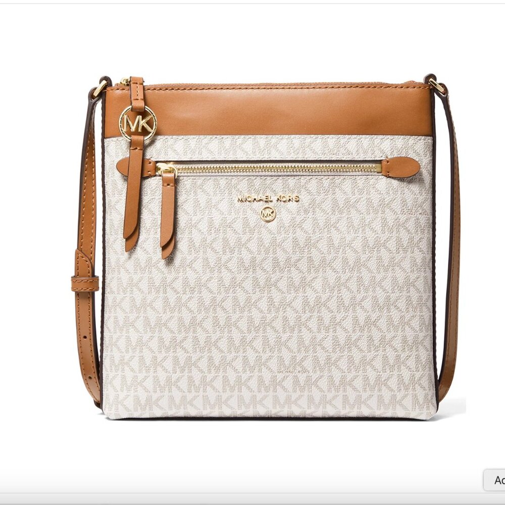 Michael Kors Womens Jet Set Charm Small North/South Flat Crossbody Vanilla